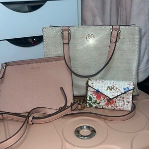 Anne klein pink and tan handbag with card holder wallet